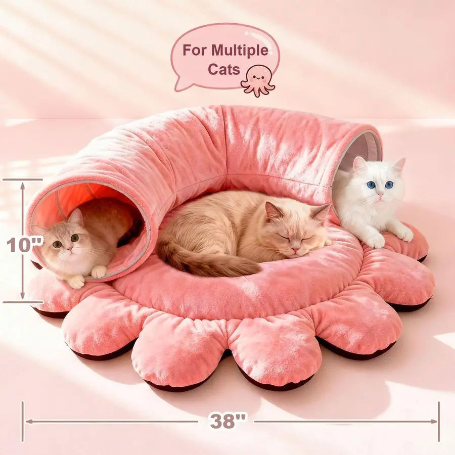 Octopus Shaped Cat Tunnel Collapsible With Toys For Indoor Cats