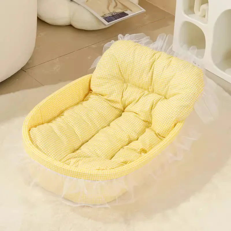 Lace Trimmed Pet Bed Oval For Small Dogs Cats Winter Cozy