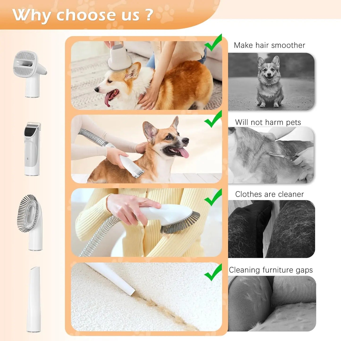 Dog Grooming Vacuum Kit With Low Noise Pet Hair Tools