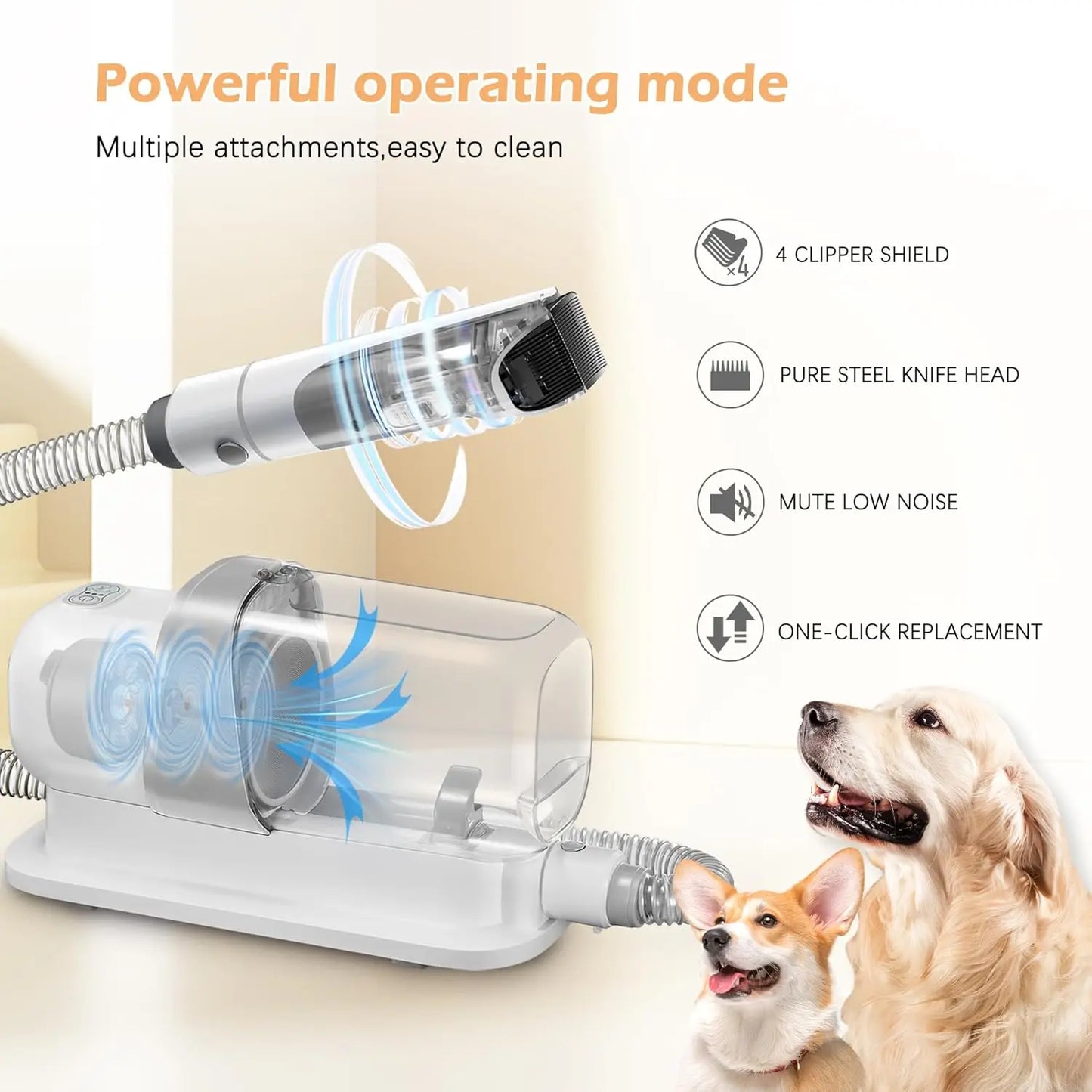 Dog Grooming Vacuum Kit With Low Noise Pet Hair Tools
