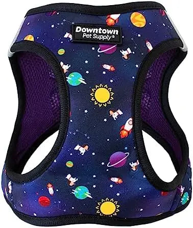 Comfortable small dog harness with adjustable padded mesh and reflective trim – perfect for downtown pet supply needs.