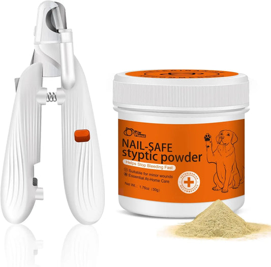 Fast Acting Styptic Powder & LED Nail Clippers Kit for Pets