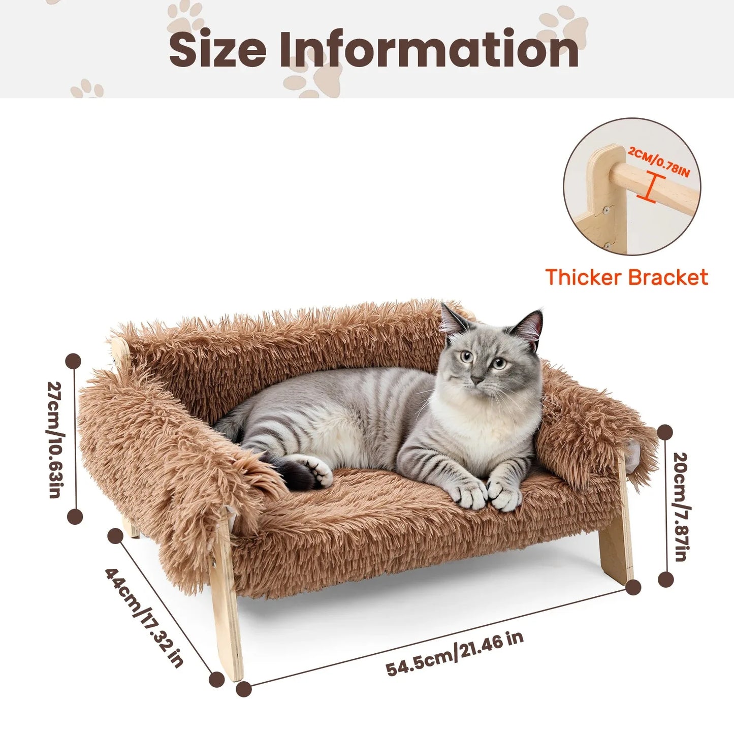 Soft Plush Cat Bed Sofa With Raised Wooden Leg Design