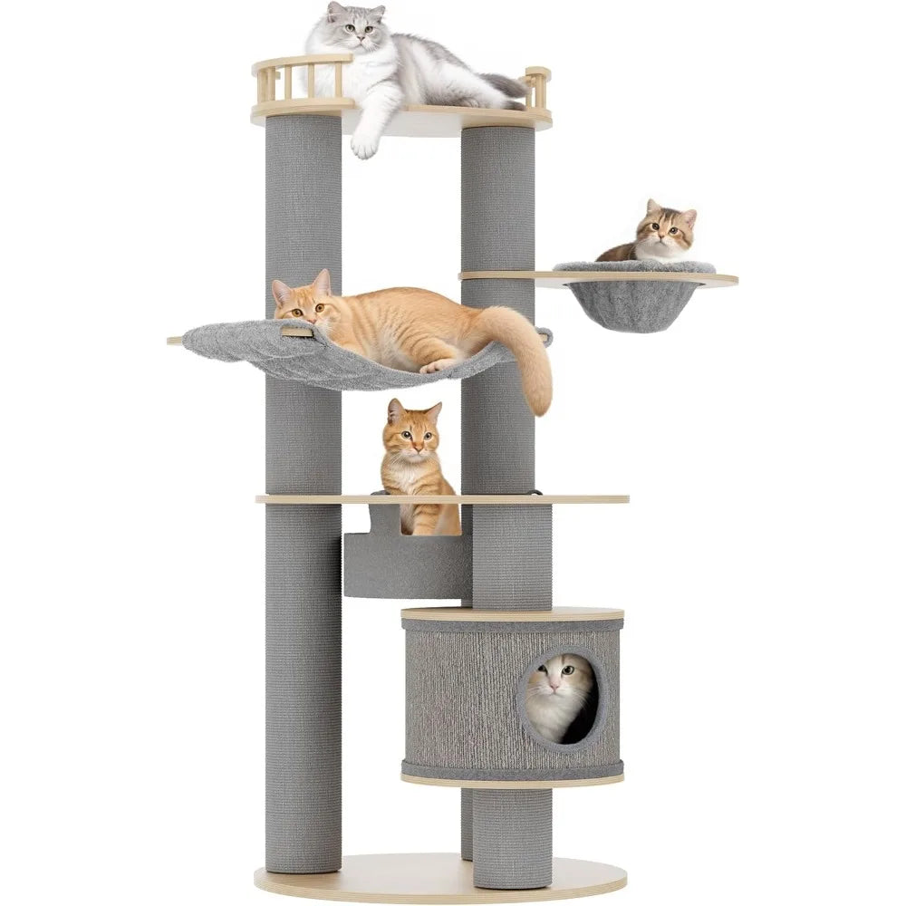 RBXC Tall Cat Tree With 5 Levels Tower Condo Hammocks