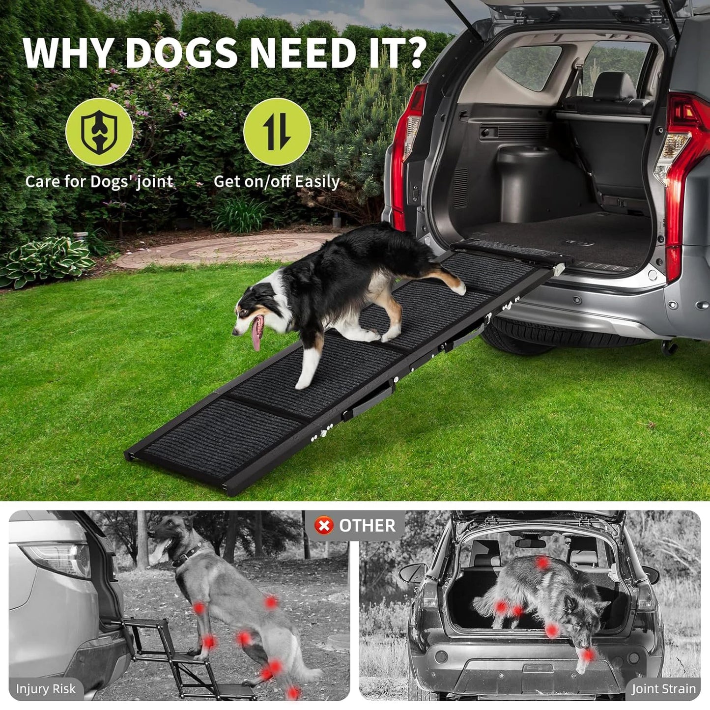 HiMISSDog Upgraded Car Dog Ramp Folding Pet Ramp With Non Slip Surface