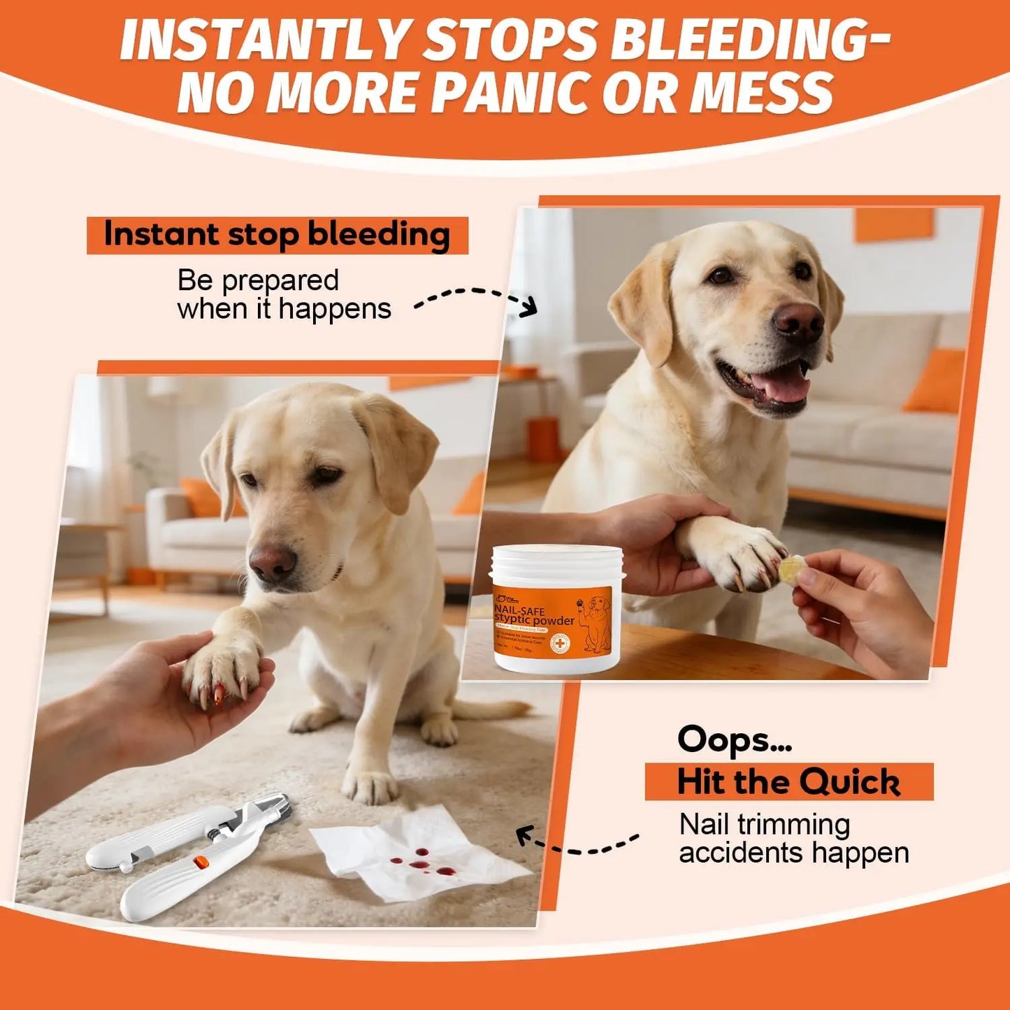 Fast Acting Styptic Powder & LED Nail Clippers Kit for Pets
