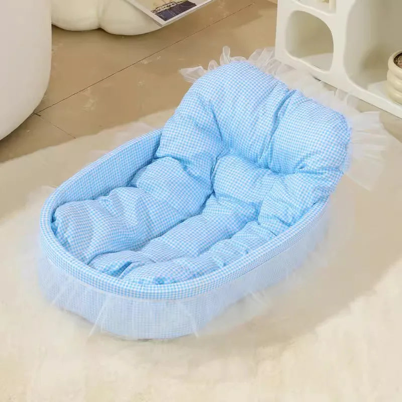Lace Trimmed Pet Bed Oval For Small Dogs Cats Winter Cozy