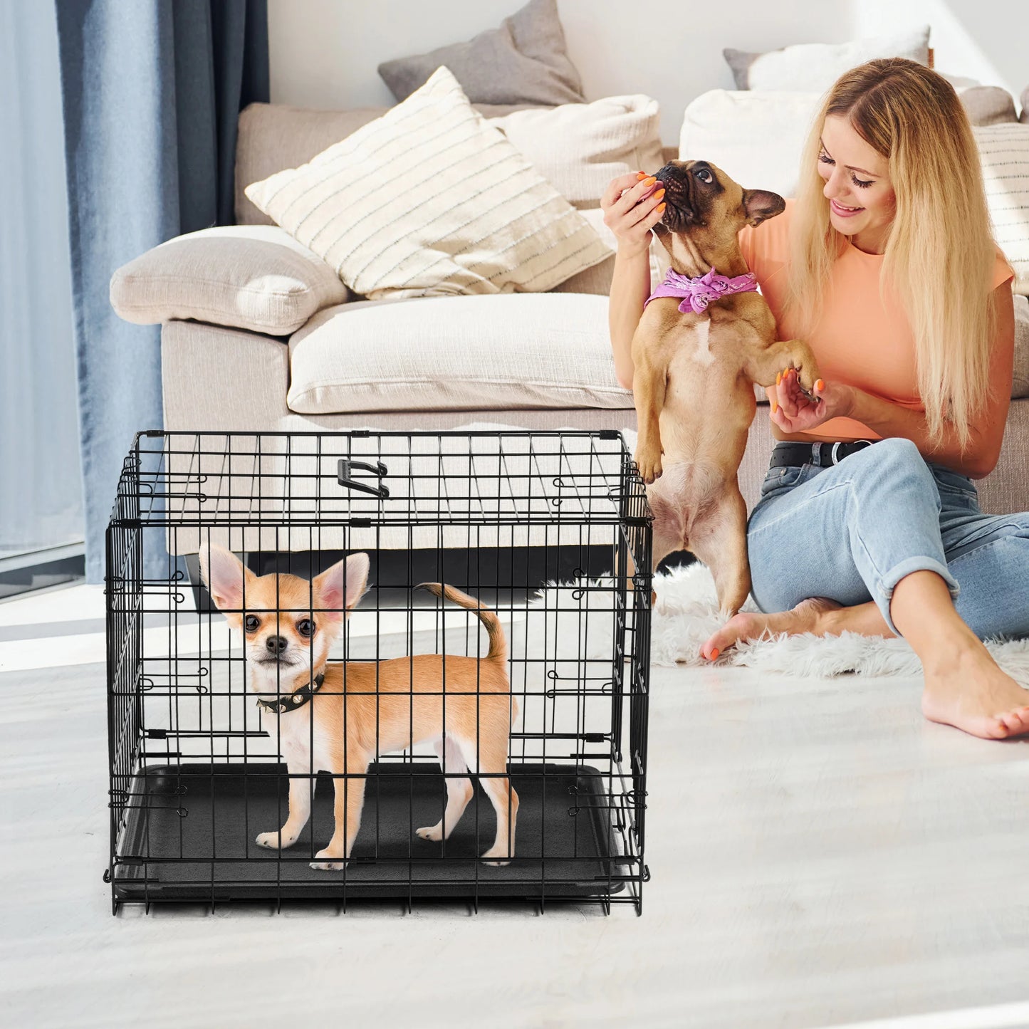 JHK Folding Metal Wire Dog Cage With Leak Proof Pan Tray