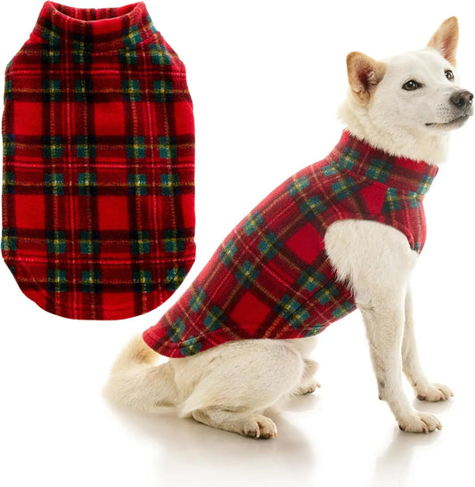 Cozy Plaid Red Fleece Vest for Medium Dogs