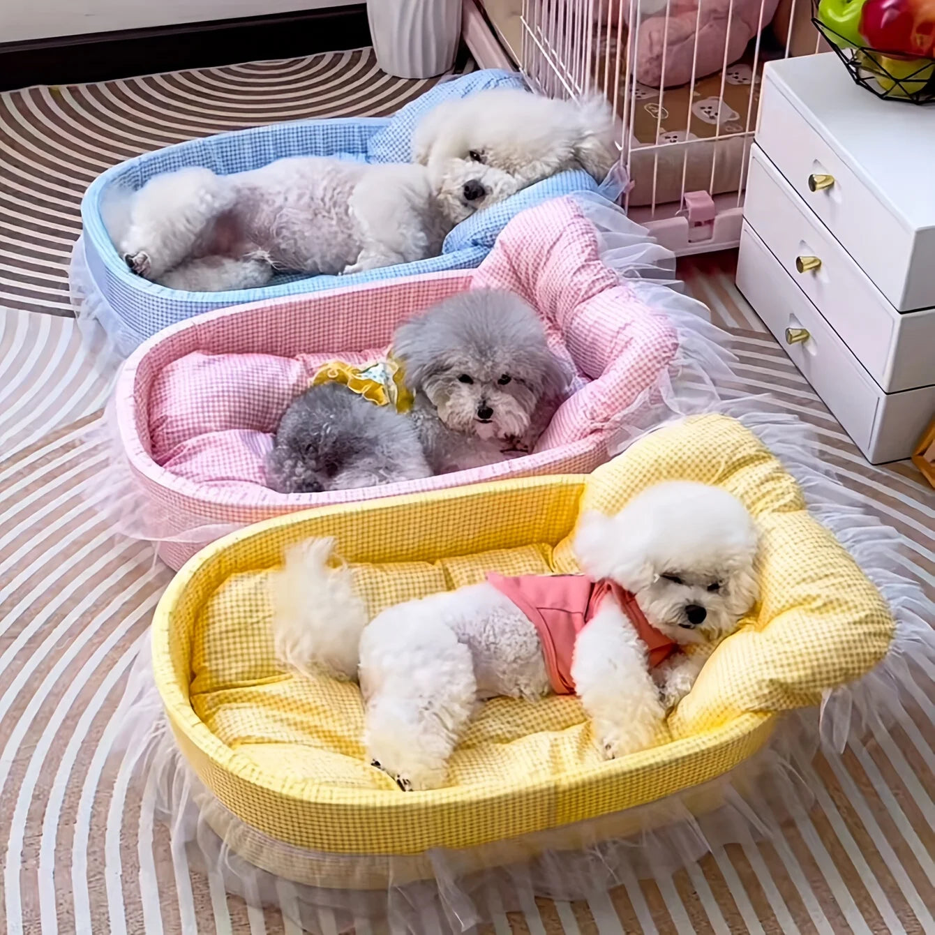Lace Trimmed Pet Bed Oval For Small Dogs Cats Winter Cozy
