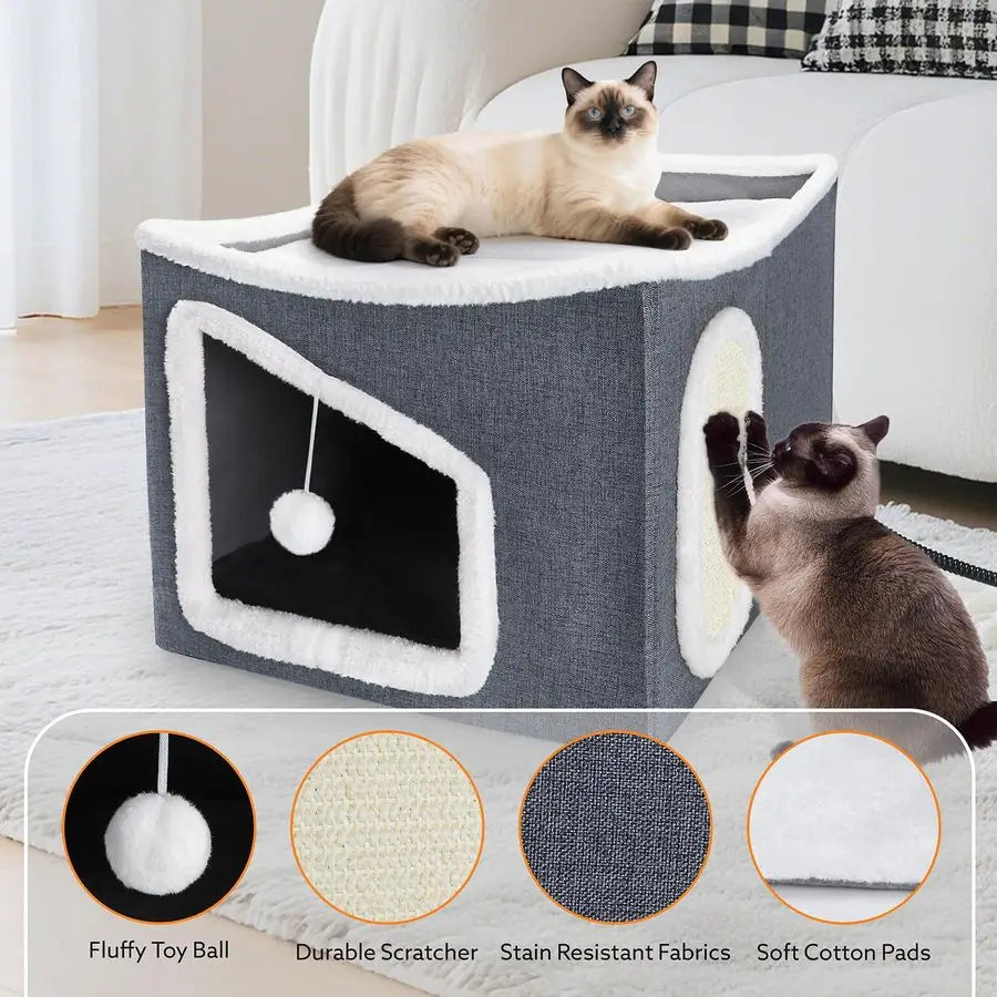 Indoor Heated Cat House With Heating Pad And Adjustable Temperature