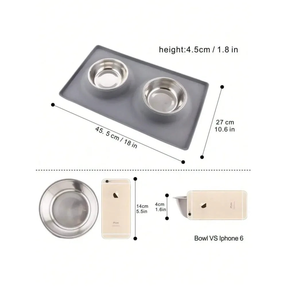 Dual Pet Feeder Bowls With No Spill Premium Silicone Mat