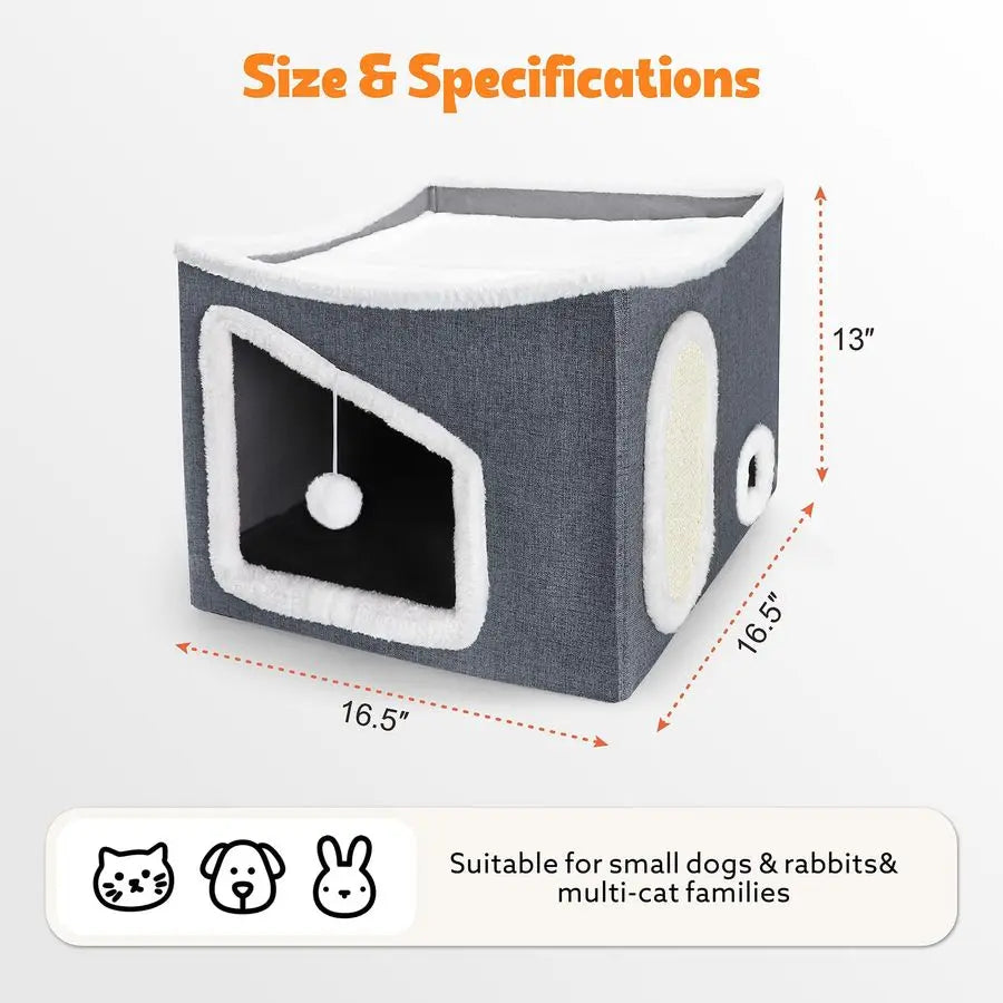 Indoor Heated Cat House With Heating Pad And Adjustable Temperature