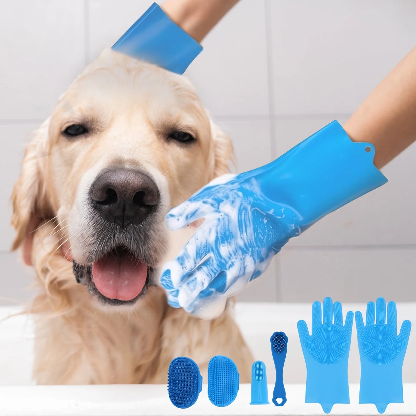 6PCS Pet Grooming Kit Silicone Dog Washing Gloves