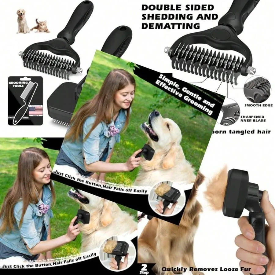 3PCS Self Cleaning Slicker Brush And Pet Grooming Rake