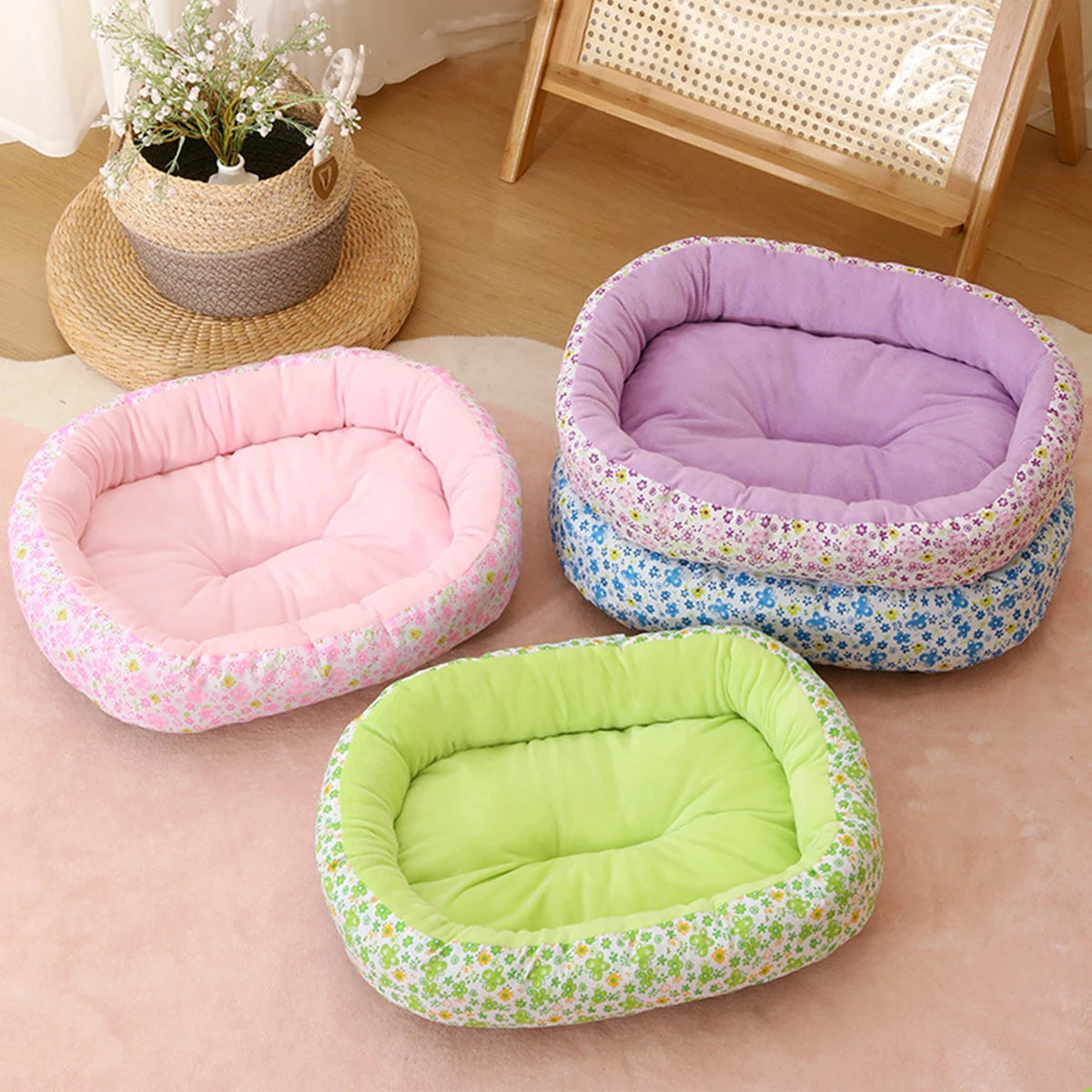 Floral All Season Dog Bed For Dogs And Cats Comfortable