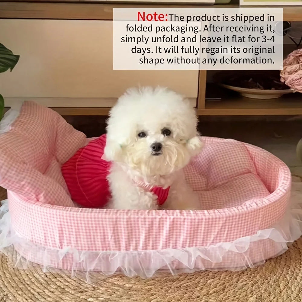 Lace Trimmed Pet Bed Oval For Small Dogs Cats Winter Cozy