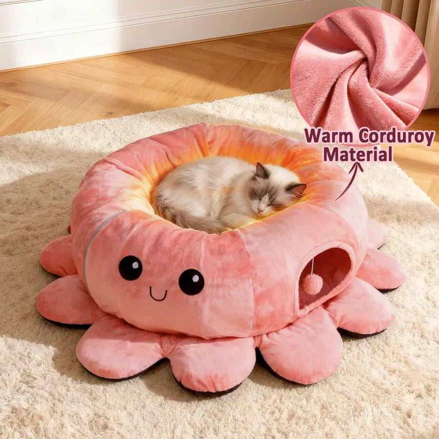 Octopus Shaped Cat Tunnel Collapsible With Toys For Indoor Cats