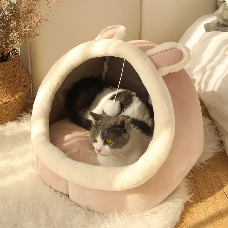 Deep Sleep Cartoon Cat Bed Foldable Washable Cotton Pet Cave