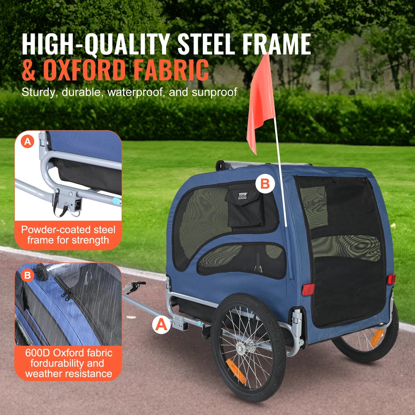 Pet Bicycle Trailer For Dogs 100 Lb Capacity Reflectors