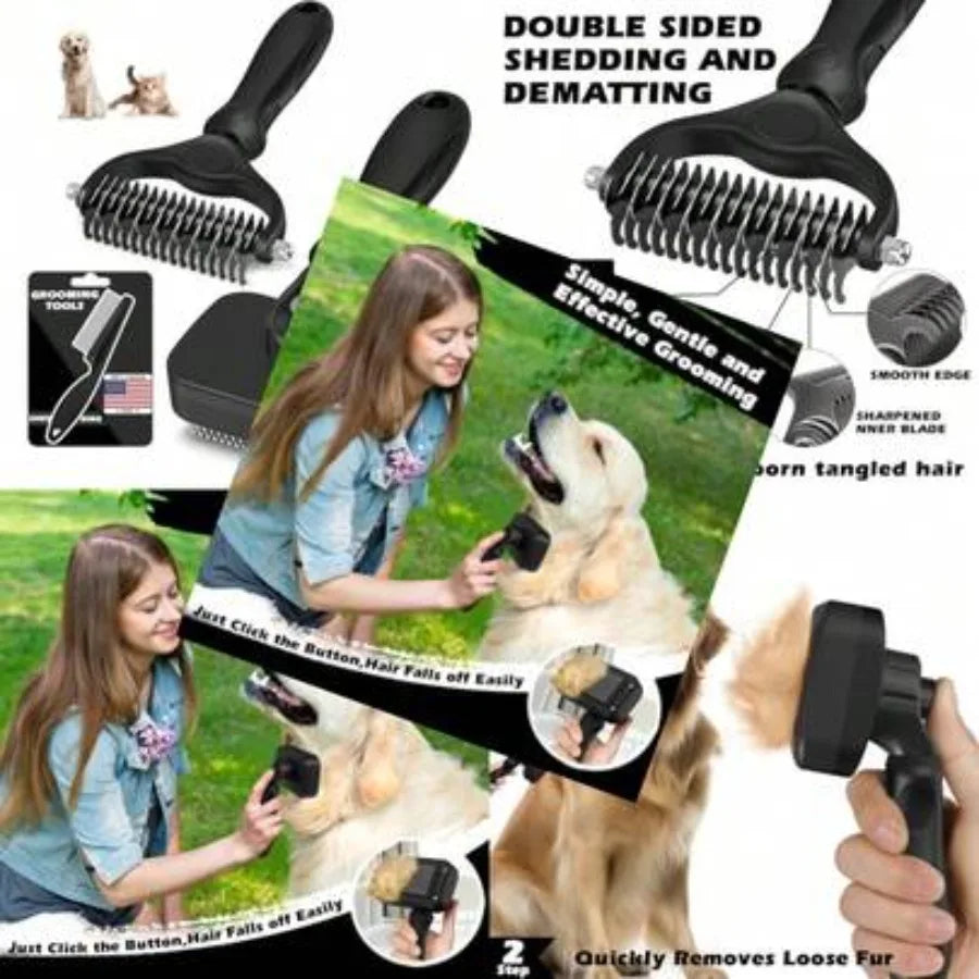 3PCS Self Cleaning Slicker Brush And Pet Grooming Rake