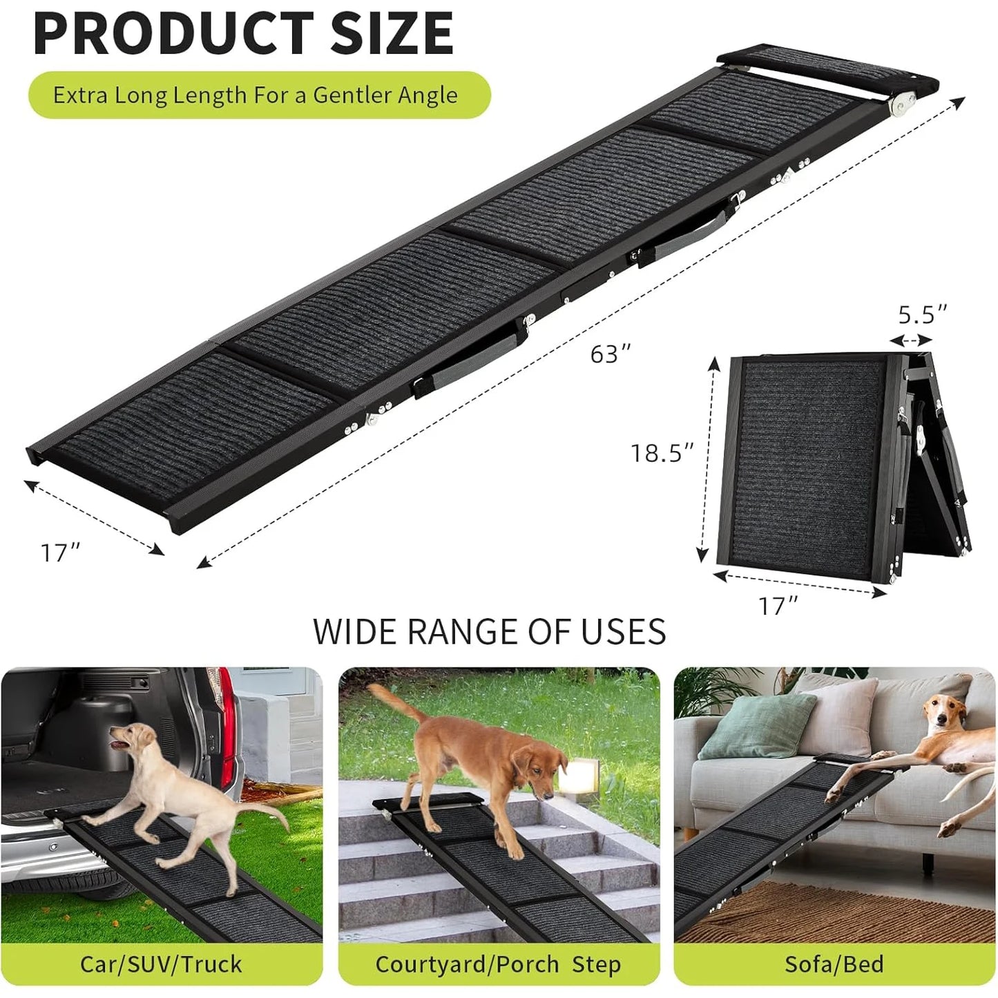 HiMISSDog Upgraded Car Dog Ramp Folding Pet Ramp With Non Slip Surface
