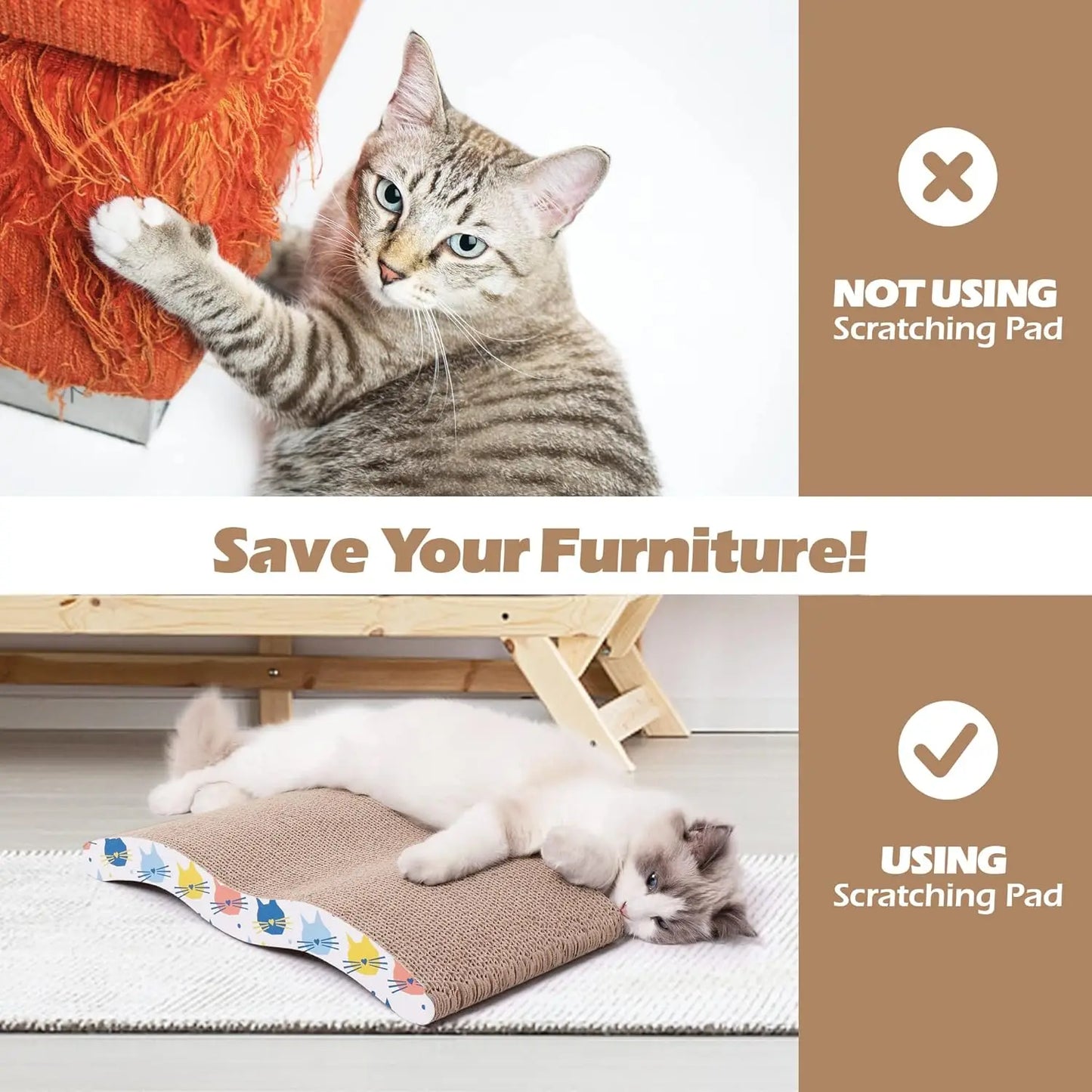 Cat Scratcher Cardboard 3 Pack Corrugated Scratching Pad Wave Shape