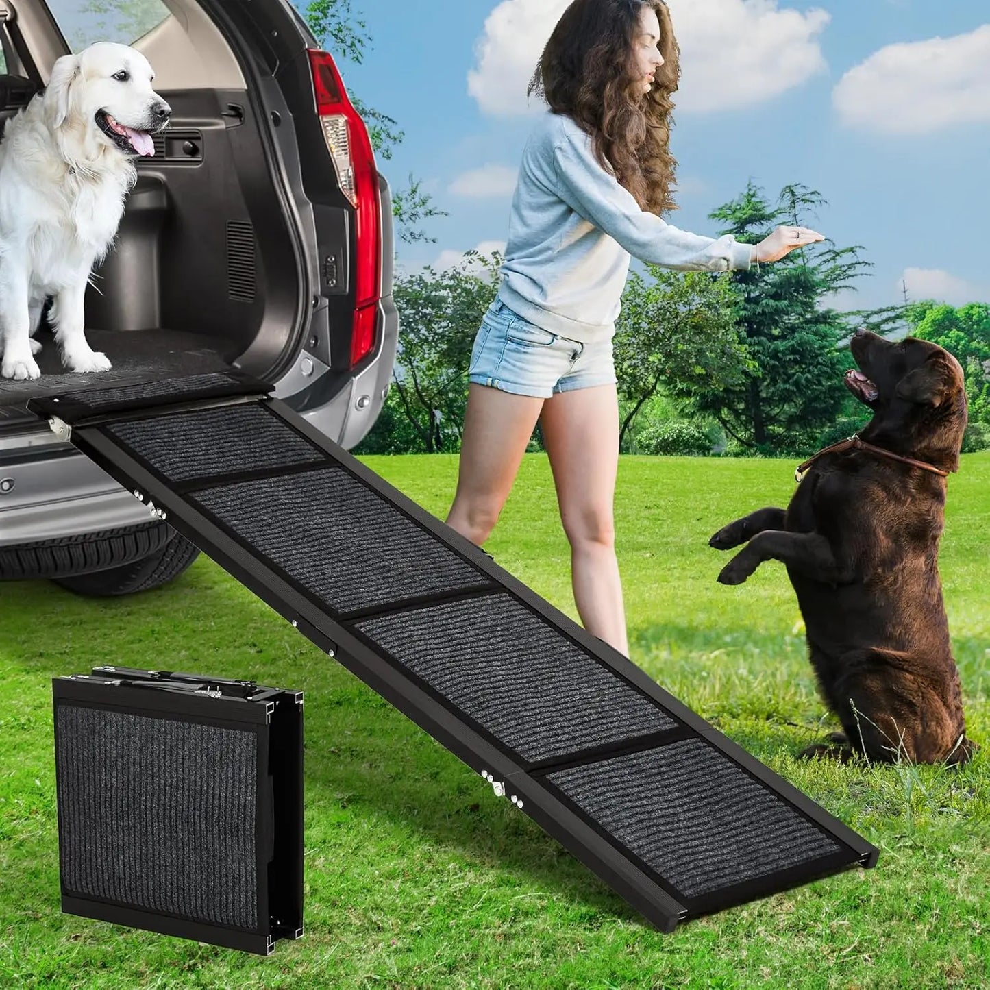HiMISSDog Upgraded Car Dog Ramp Folding Pet Ramp With Non Slip Surface