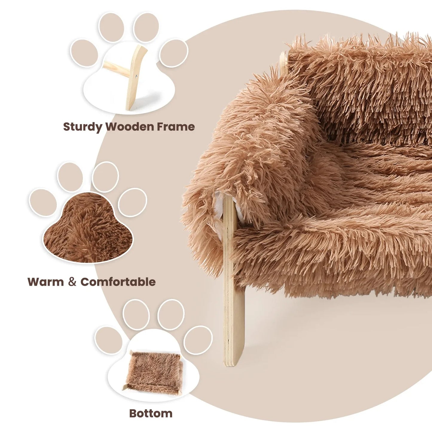Soft Plush Cat Bed Sofa With Raised Wooden Leg Design