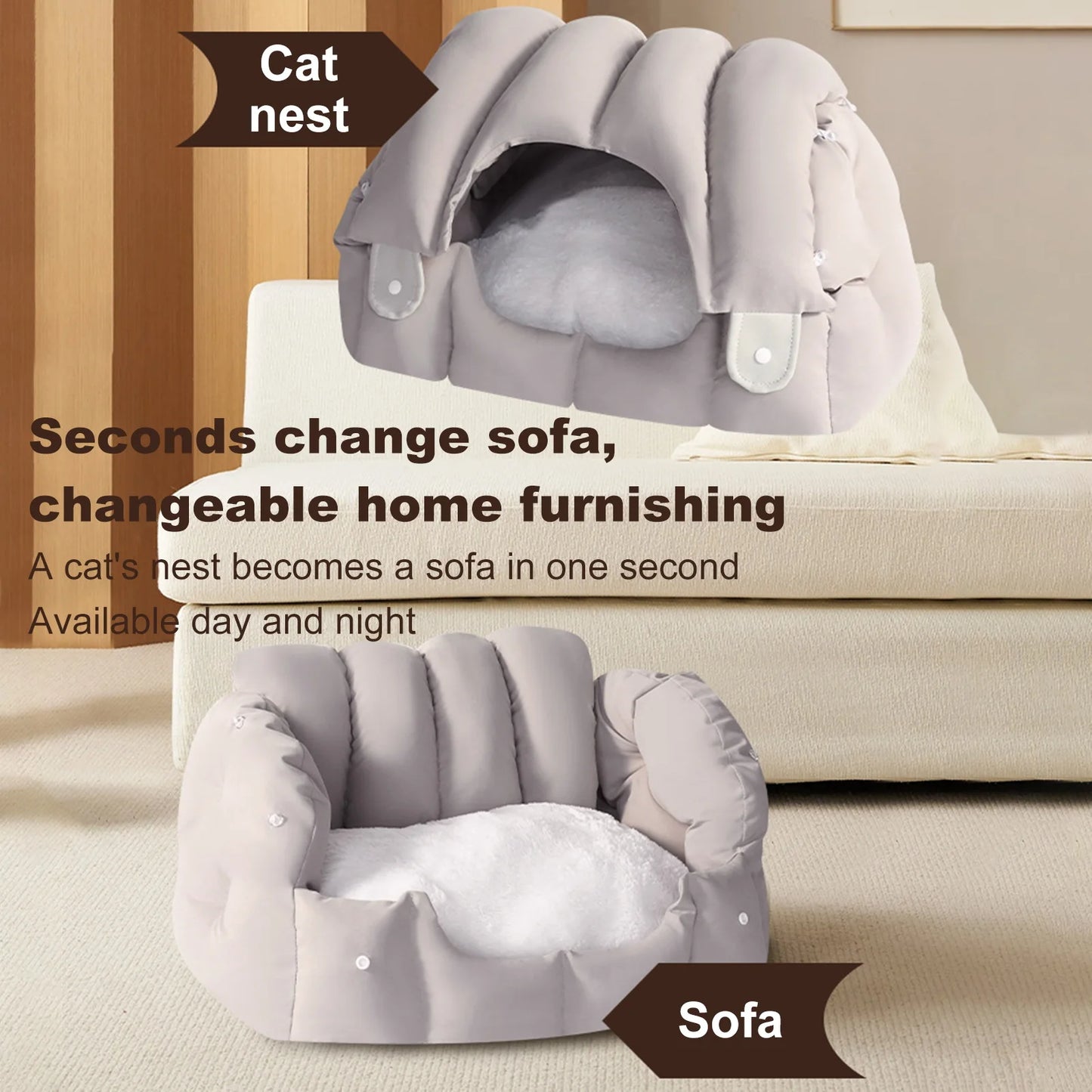 Pet Sofa Bed Dual Purpose Cat Tent With Washable Cushion