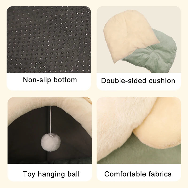 Deep Sleep Cartoon Cat Bed Foldable Washable Cotton Pet Cave