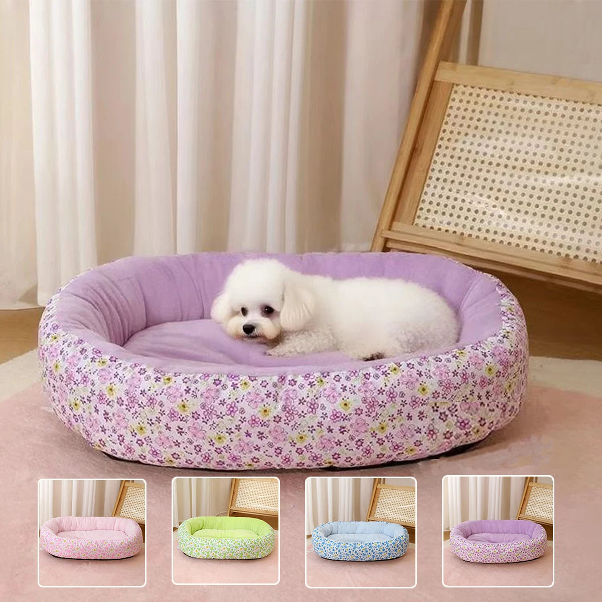Floral All Season Dog Bed For Dogs And Cats Comfortable