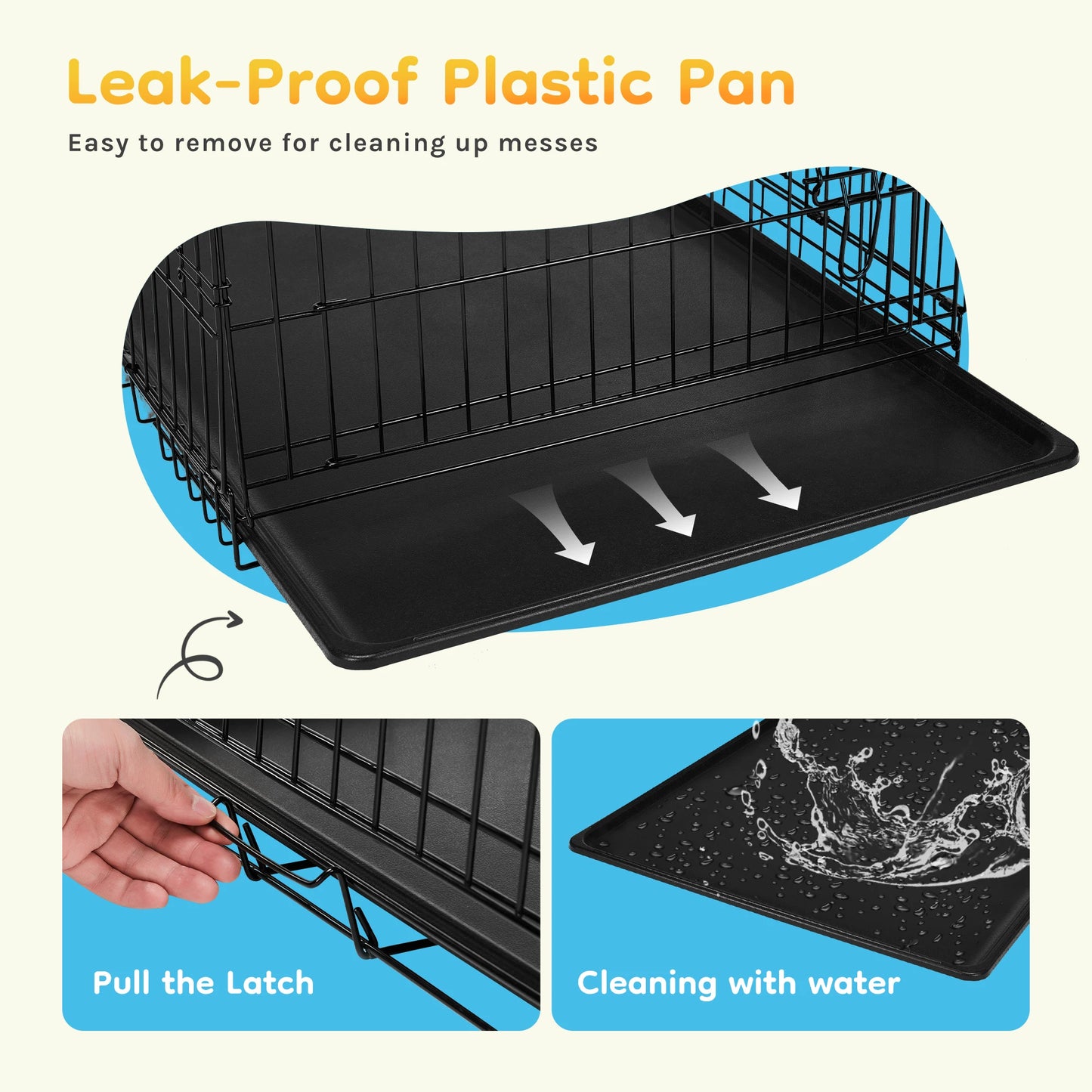 JHK Folding Metal Wire Dog Cage With Leak Proof Pan Tray