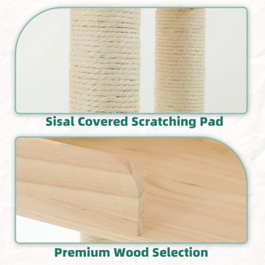 Wood Cat Tower for Automatic Litter Box 60.2 H Tall Cat Tree for Self Cleaning Litter Box Multi-Level Solid Wood Cat Tree Tower