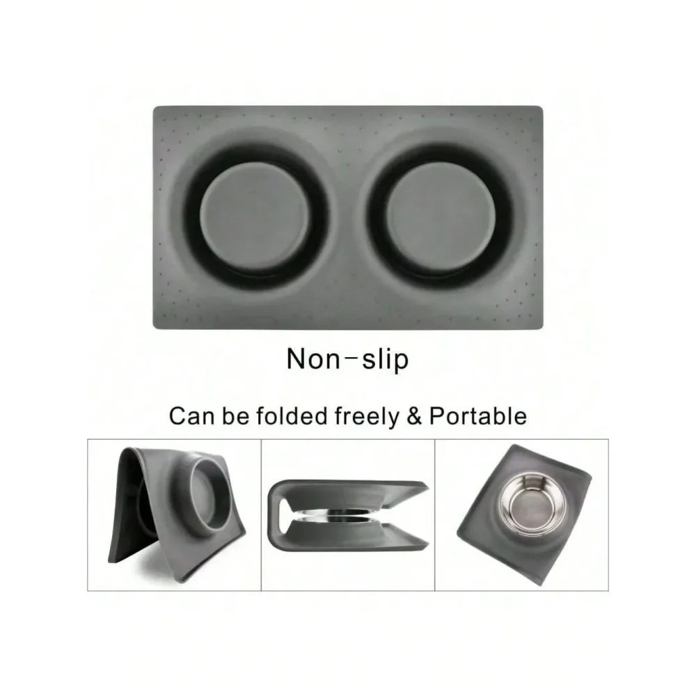 Dual Pet Feeder Bowls With No Spill Premium Silicone Mat