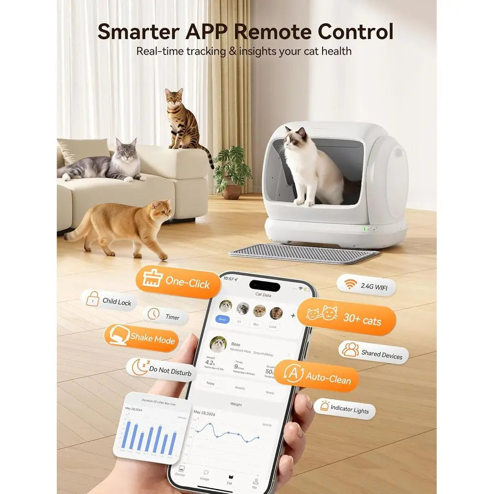 Self Cleaning Cat Litter Box Automatic Low Entrance Safety Sensor