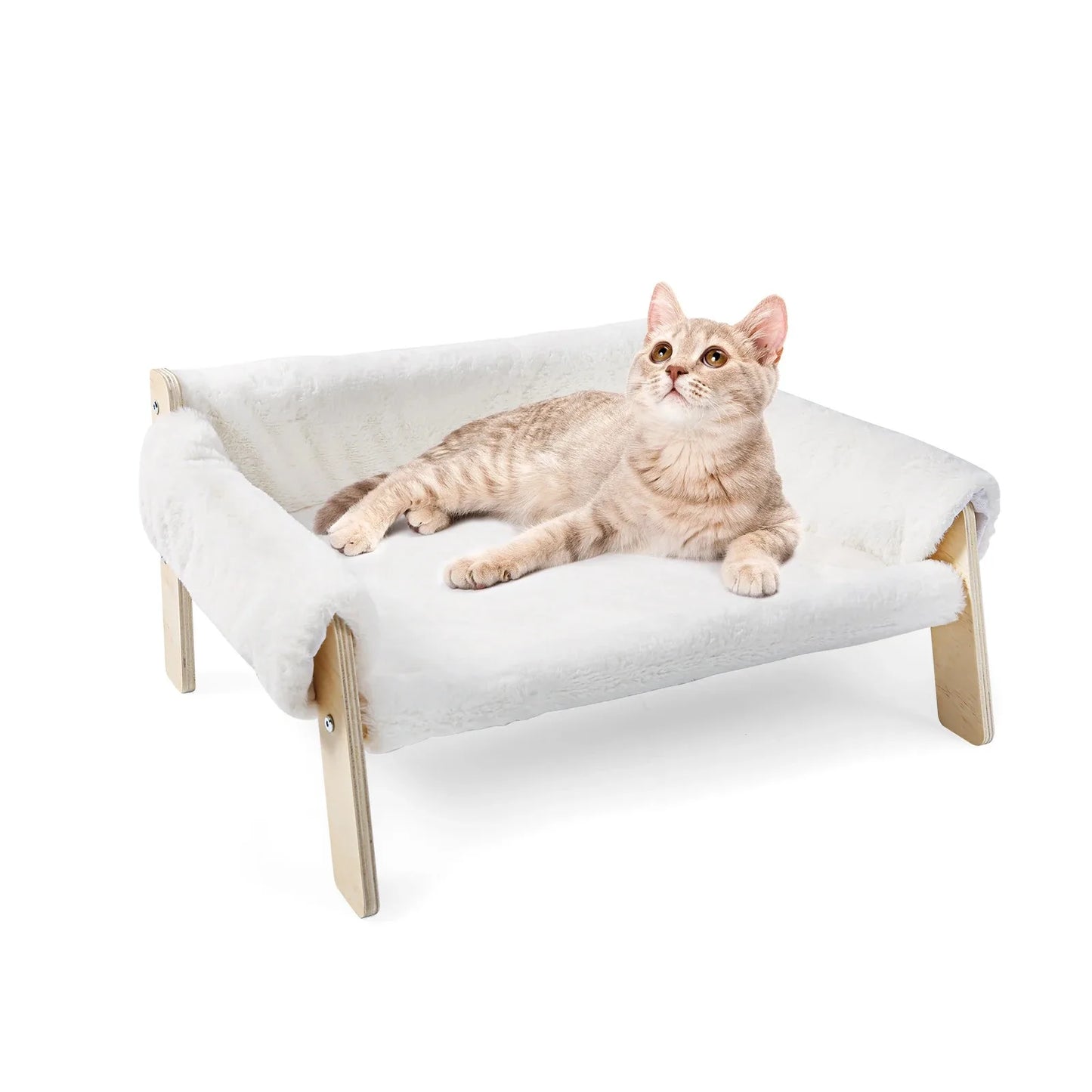Soft Plush Cat Bed Sofa With Raised Wooden Leg Design