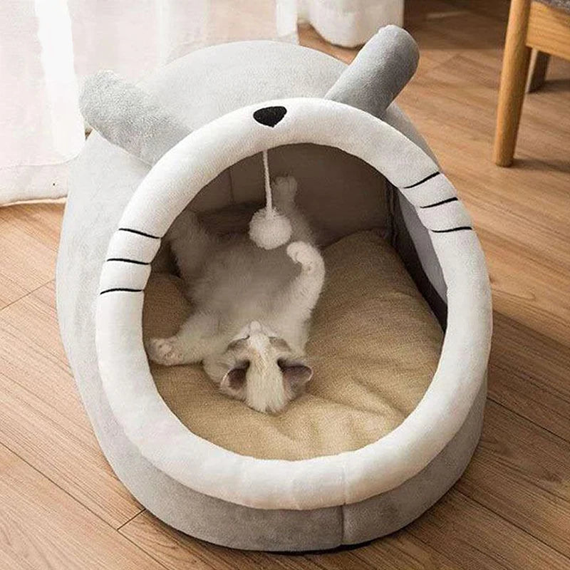 Deep Sleep Cartoon Cat Bed Foldable Washable Cotton Pet Cave
