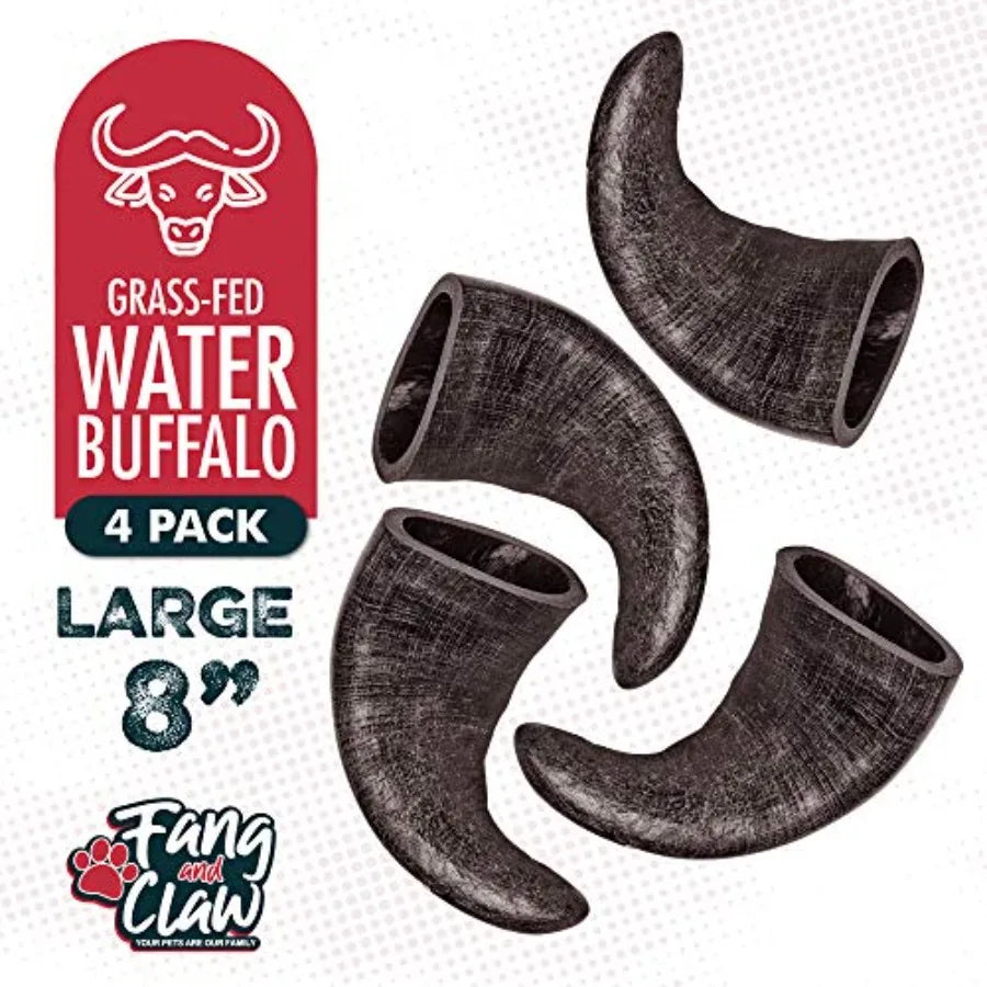 Water Buffalo Horn Dog Chew 4 Pack - Large 8"