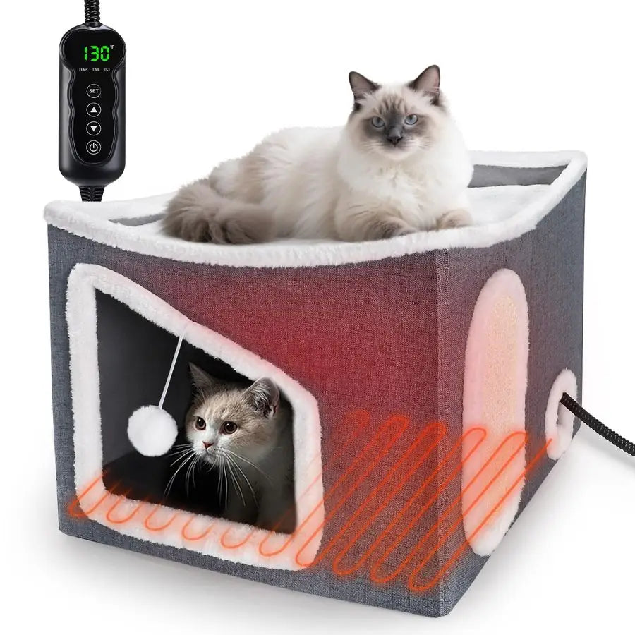 Indoor Heated Cat House With Heating Pad And Adjustable Temperature