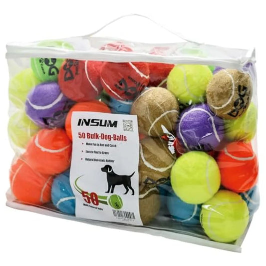 Tennis Balls for Dogs - Bulk 50 Pack 2.5'' Durable Non-Toxic Outdoor Dog Toys Balls with Mesh Bag SGS Certified Colorful Fetch