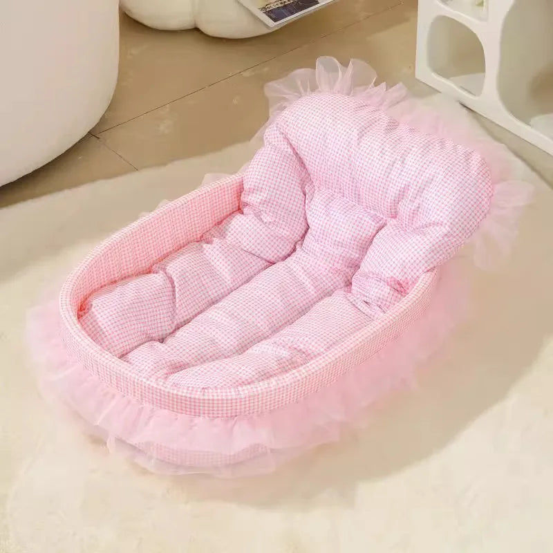 Lace Trimmed Pet Bed Oval For Small Dogs Cats Winter Cozy