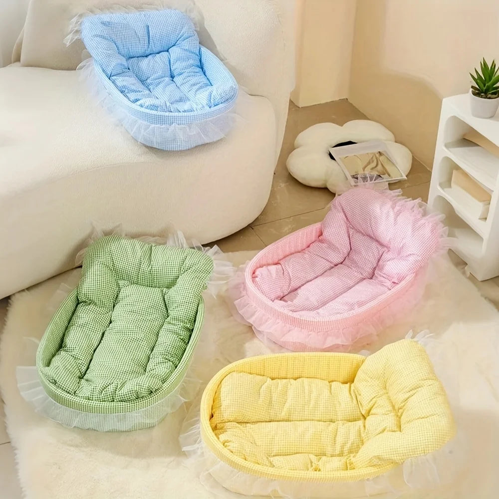 Lace Trimmed Pet Bed Oval For Small Dogs Cats Winter Cozy