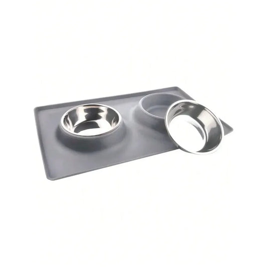 Dual Pet Feeder Bowls With No Spill Premium Silicone Mat