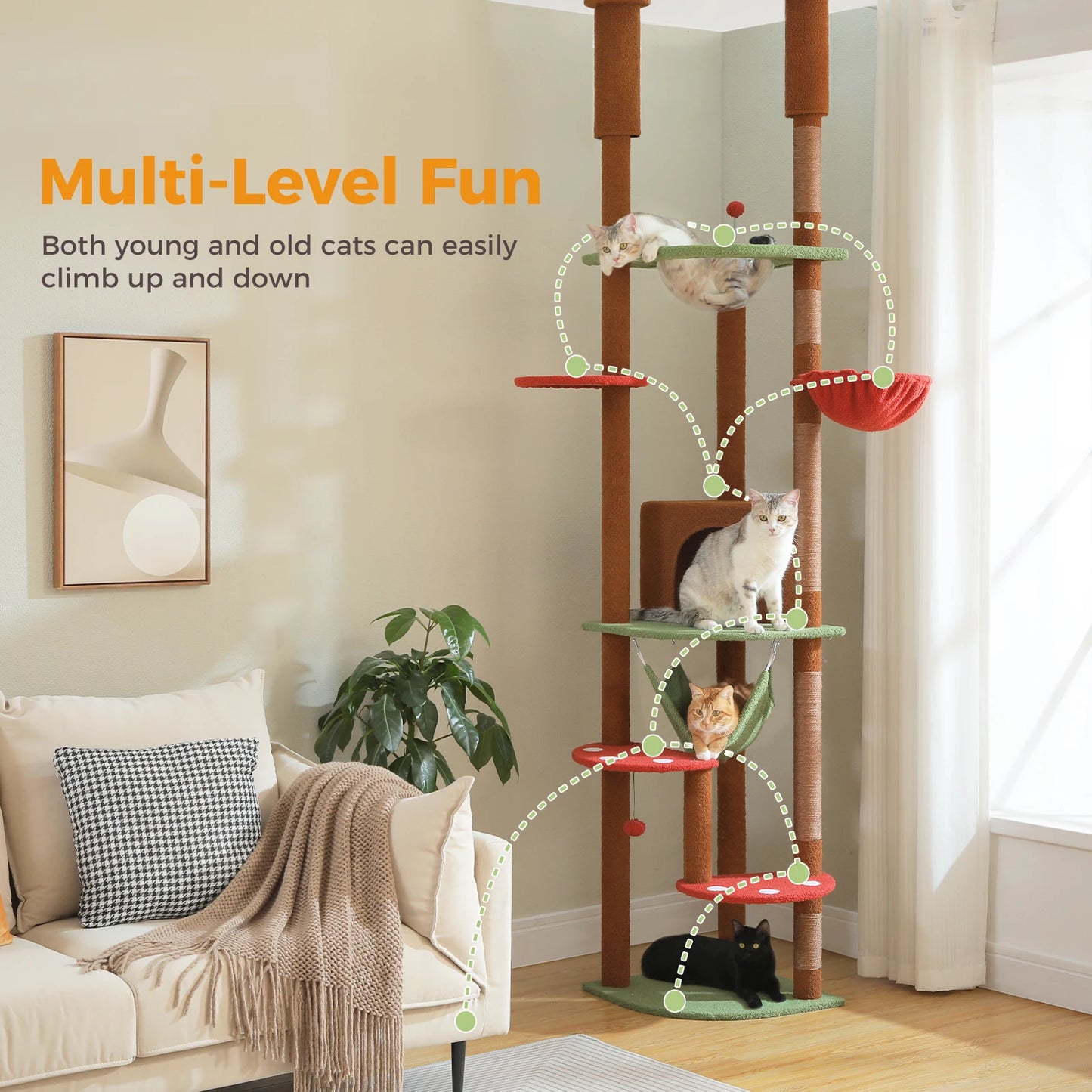 Multi-Level Tall Cat Tree for Indoor Cats