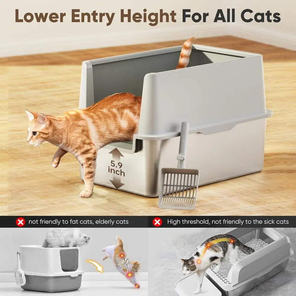 Stainless Steel Litter Box With Lid Enclosed For Cats
