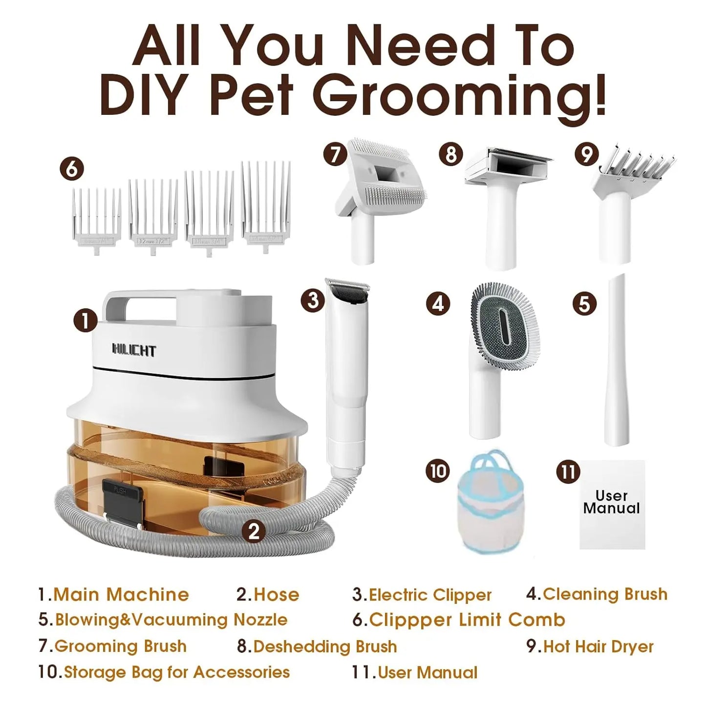 4L Dust Cup Pet Grooming Vacuum Kit