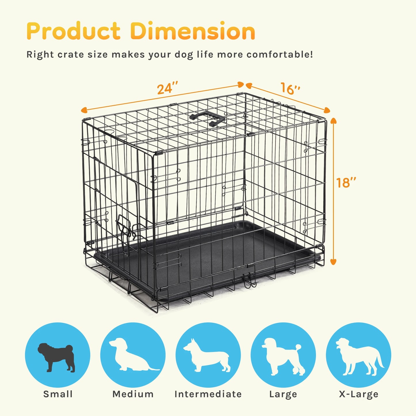 JHK Folding Metal Wire Dog Cage With Leak Proof Pan Tray