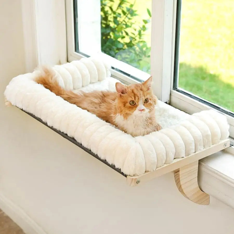 Cat Window Perch With Zipper Cushioned Bed And Wood Frame