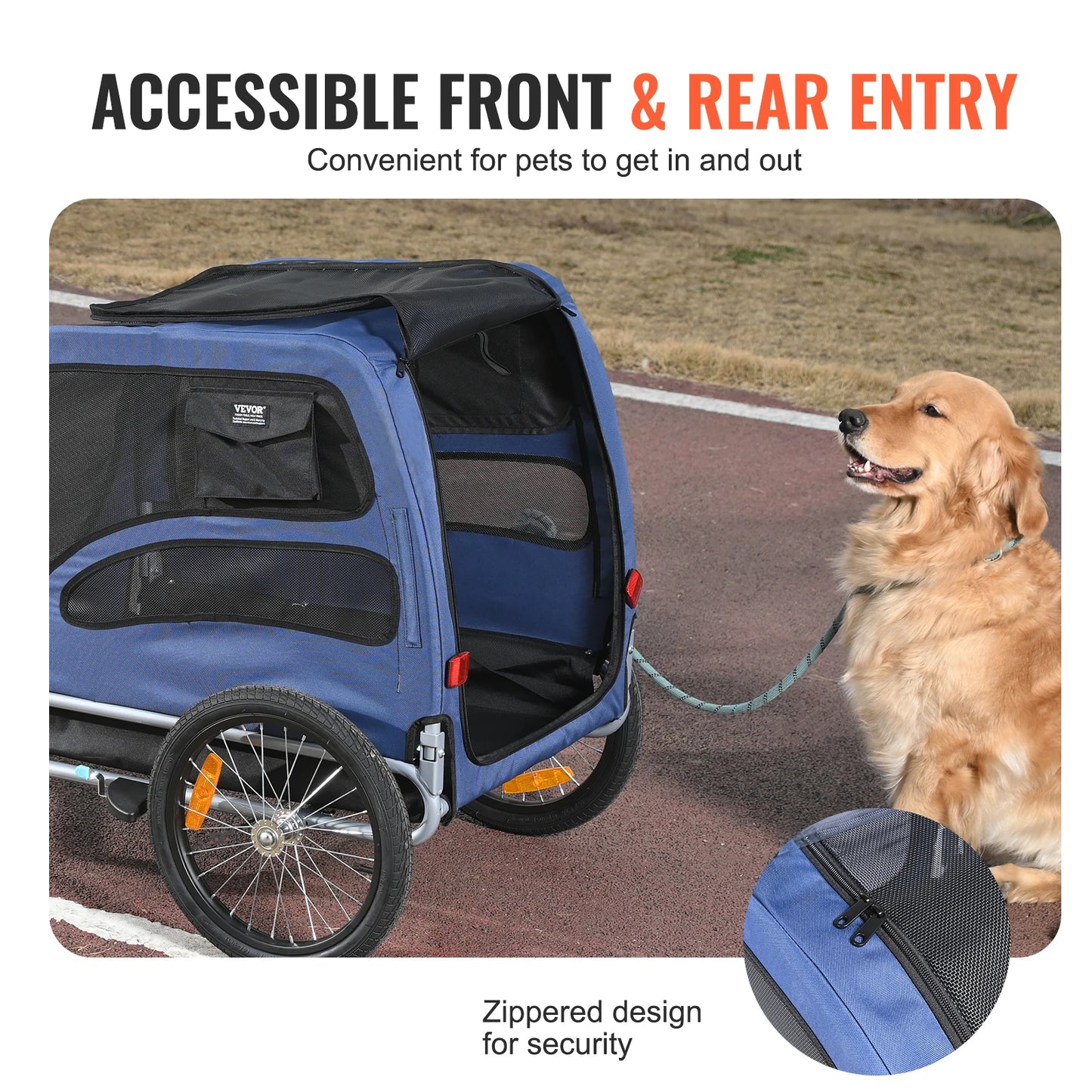 Pet Bicycle Trailer For Dogs 100 Lb Capacity Reflectors